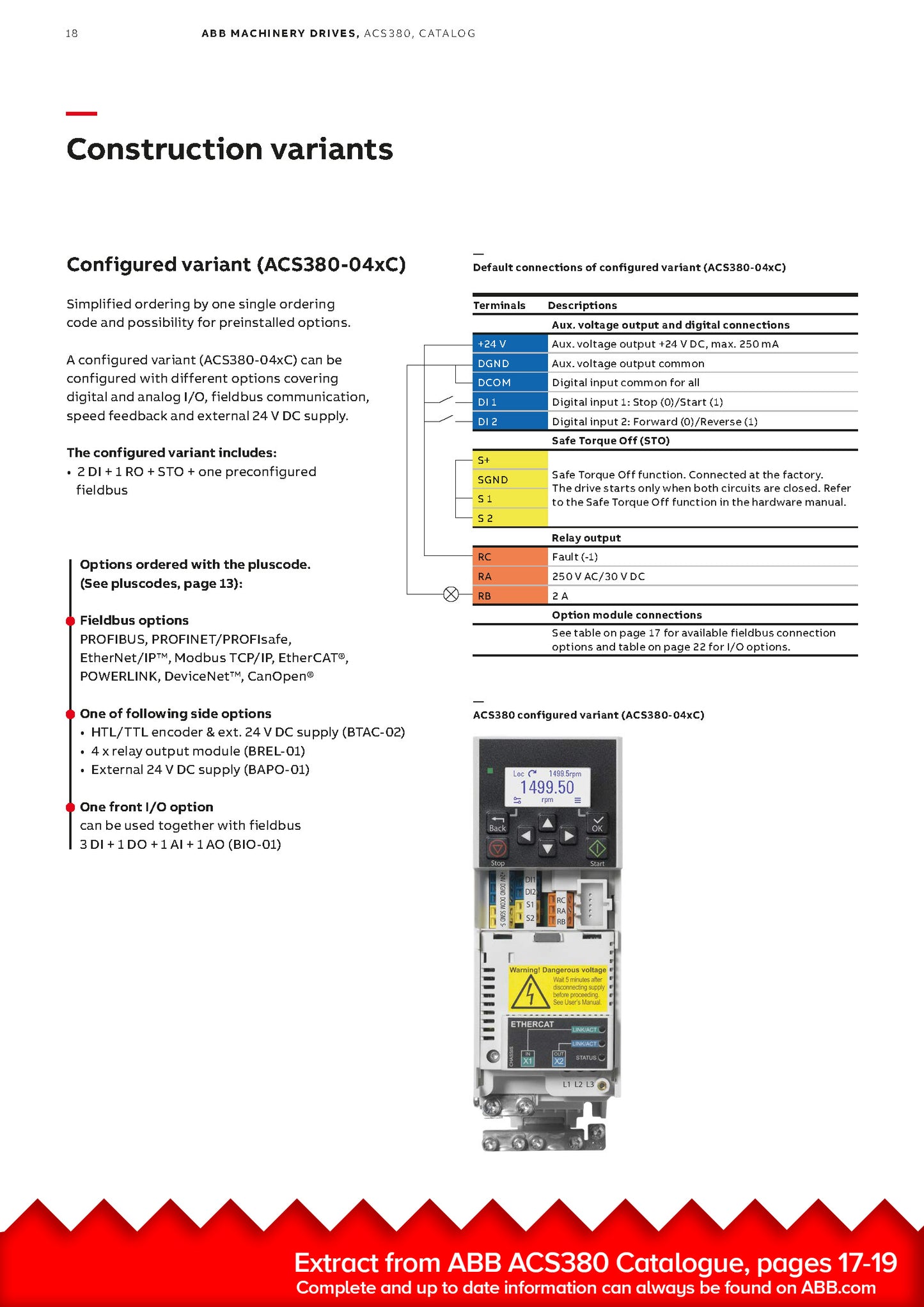 ABB LV ACS380-042S-02A4-1 AC machinery drive module, IEC: Pn 0.37 kW, 2.4 A