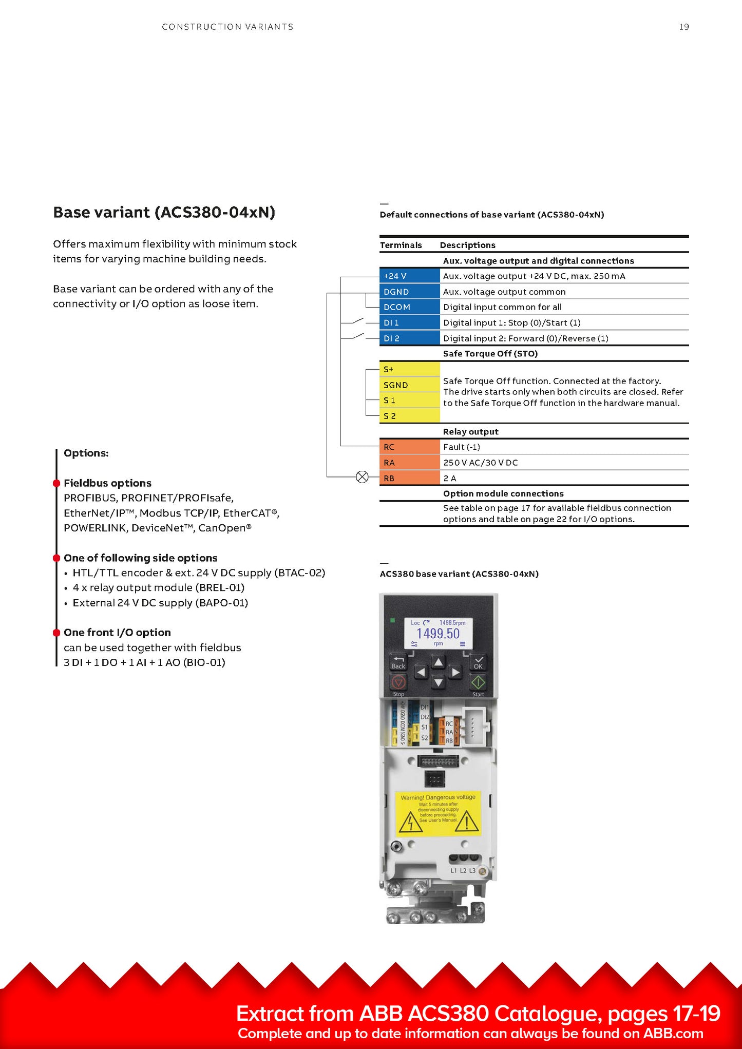 ABB LV ACS380-042S-02A4-1 AC machinery drive module, IEC: Pn 0.37 kW, 2.4 A