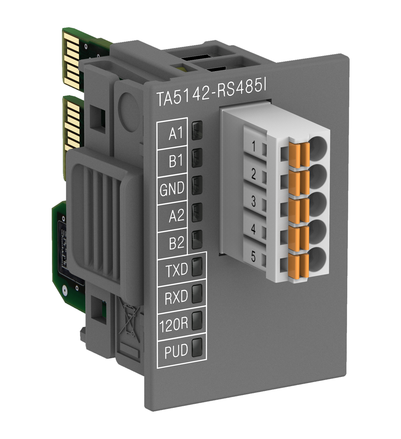 ABB TA5142-RS485I: AC500-eCo Serial adapter option board. RS485 isolated. Spring terminals included.