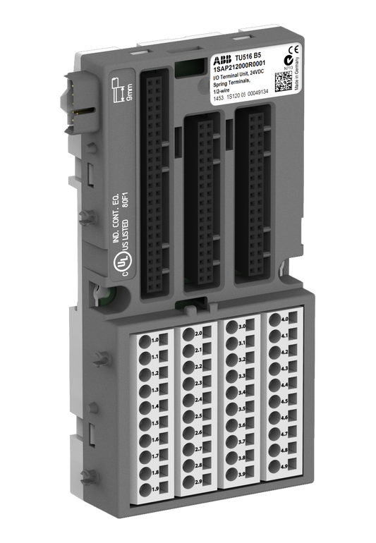 ABB TU516-H : S500 I/O terminal unit. For analog and 24 VDC digital modules. Spring terminals. Hot Swap.