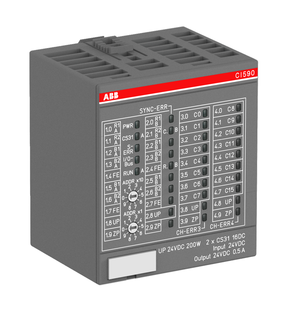 ABB CI590-CS31-HA : Interface module. CS31 slave. Media redundant. 16 configurable DI/DO: 24VDC 0.5A
