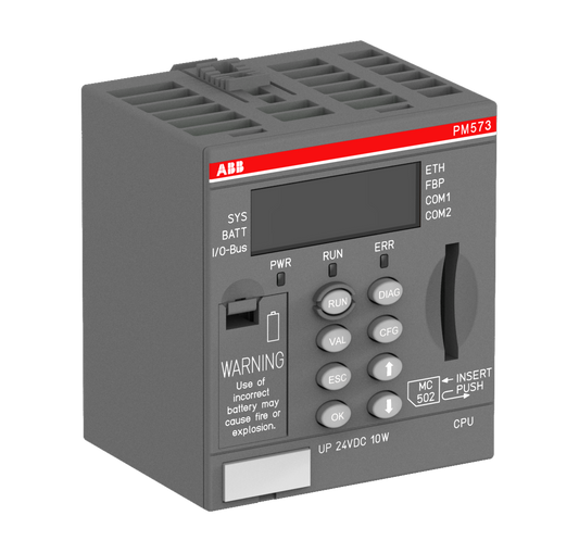 ABB PM573-ETH AC500 CPU Processor module. Memory 512kB. Interfaces: Ethernet, 2x RS232/485