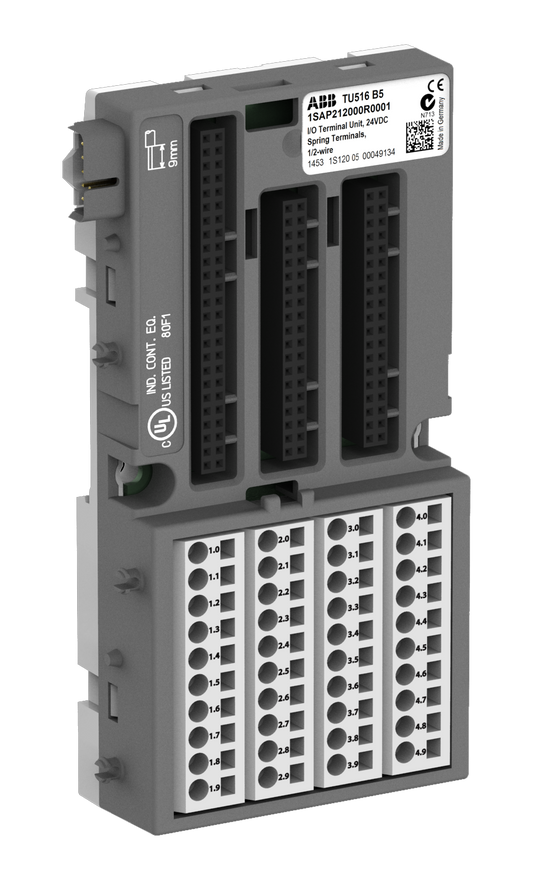 ABB TU516: S500 I/O terminal unit. For analog and 24 VDC digital modules. Spring terminals.