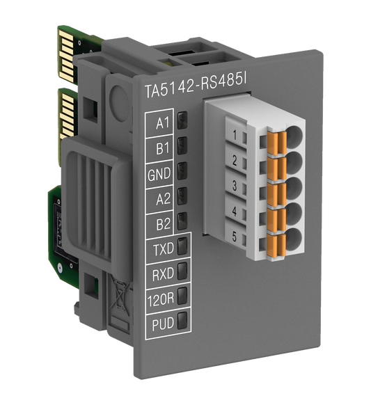 ABB TA5142-RS485I: AC500-eCo Serial adapter option board. RS485 isolated. Spring terminals included.