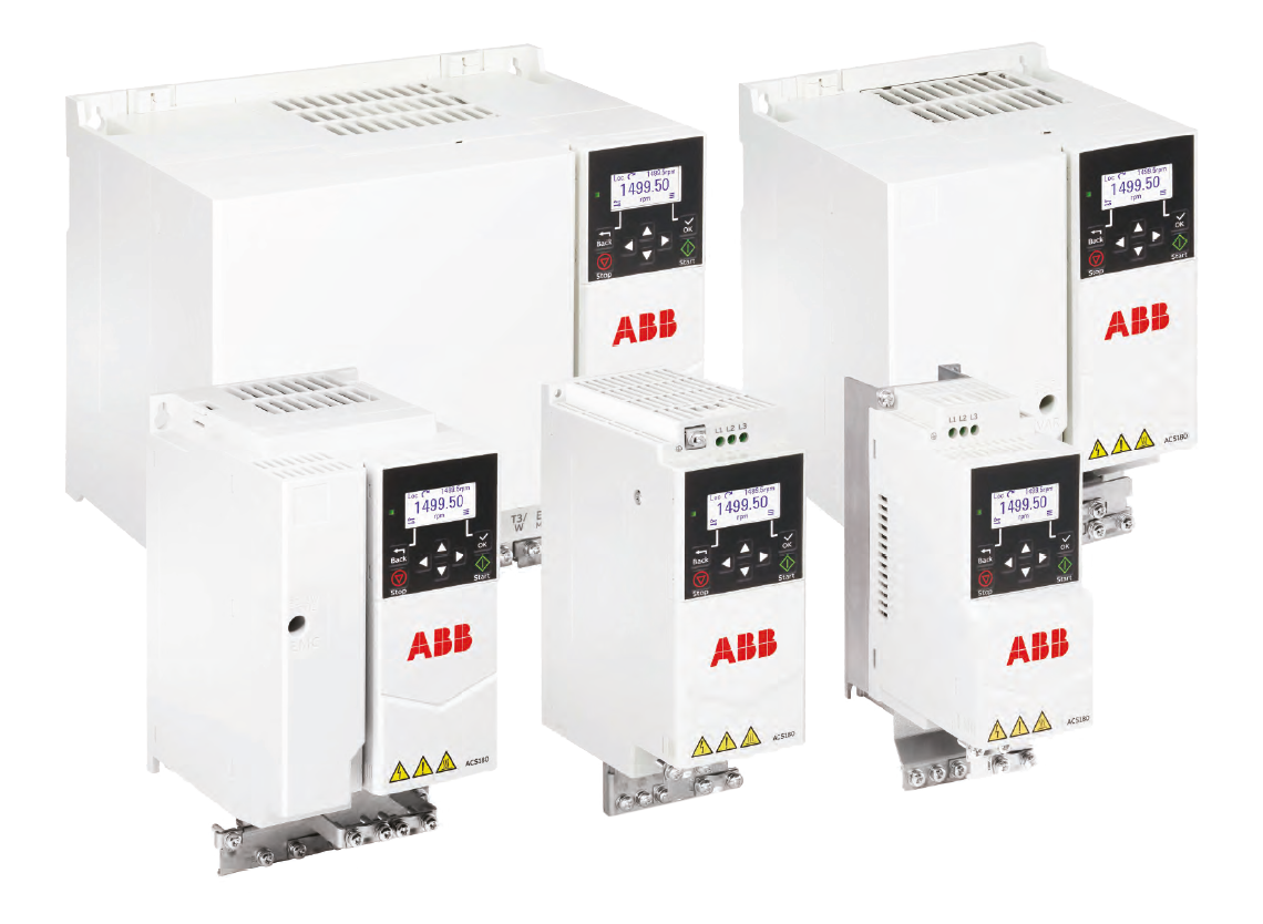 ABB LV ACS180-04S-02A4-1 AC machinery drive module, IEC: Pn 0.37 kW, 2.4 A, 230 V, UL: Pld 0.5 Hp, 2.4 A, 230 V