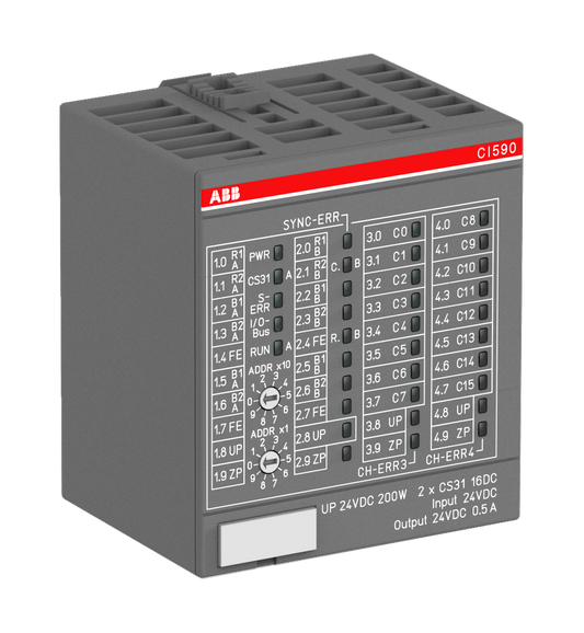 ABB CI590-CS31-HA : Interface module. CS31 slave. Media redundant. 16 configurable DI/DO: 24VDC 0.5A