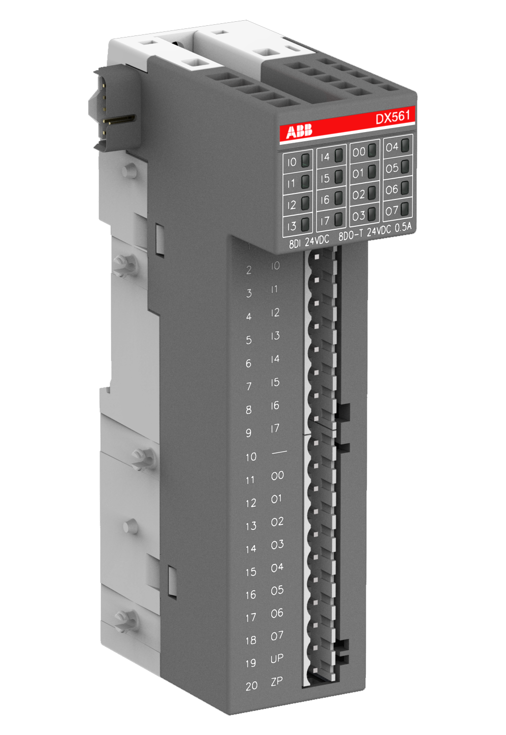 ABB DX561 : S500-eCo Digital input/output module. 8 DI sink/source: 24VDC. 8 DO: 24VDC 0.5A. 1-wire.