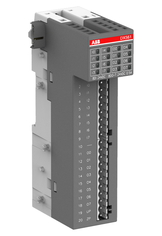 ABB DX561 : S500-eCo Digital input/output module. 8 DI sink/source: 24VDC. 8 DO: 24VDC 0.5A. 1-wire.
