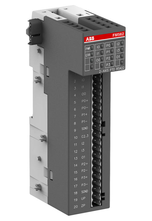 ABB FM562 : S500-eCo Function module. For positioning. 2-axis. Pulse outputs RS422. Maximum frequency 250 kHz.