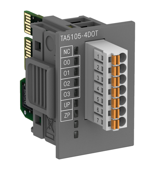 ABB TA5105-4DOT : AC500-eCo Digital output option board. 4 DO: 24VDC 0.5A. Spring terminals included.