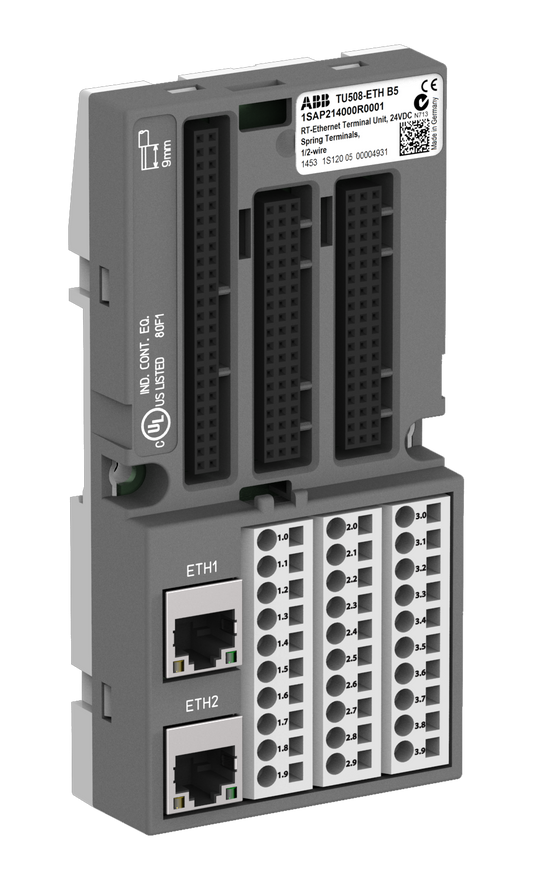 ABB TU508-ETH : S500 Interface terminal unit. For Ethernet protocols. Spring terminals. 2 RJ45 connectors.